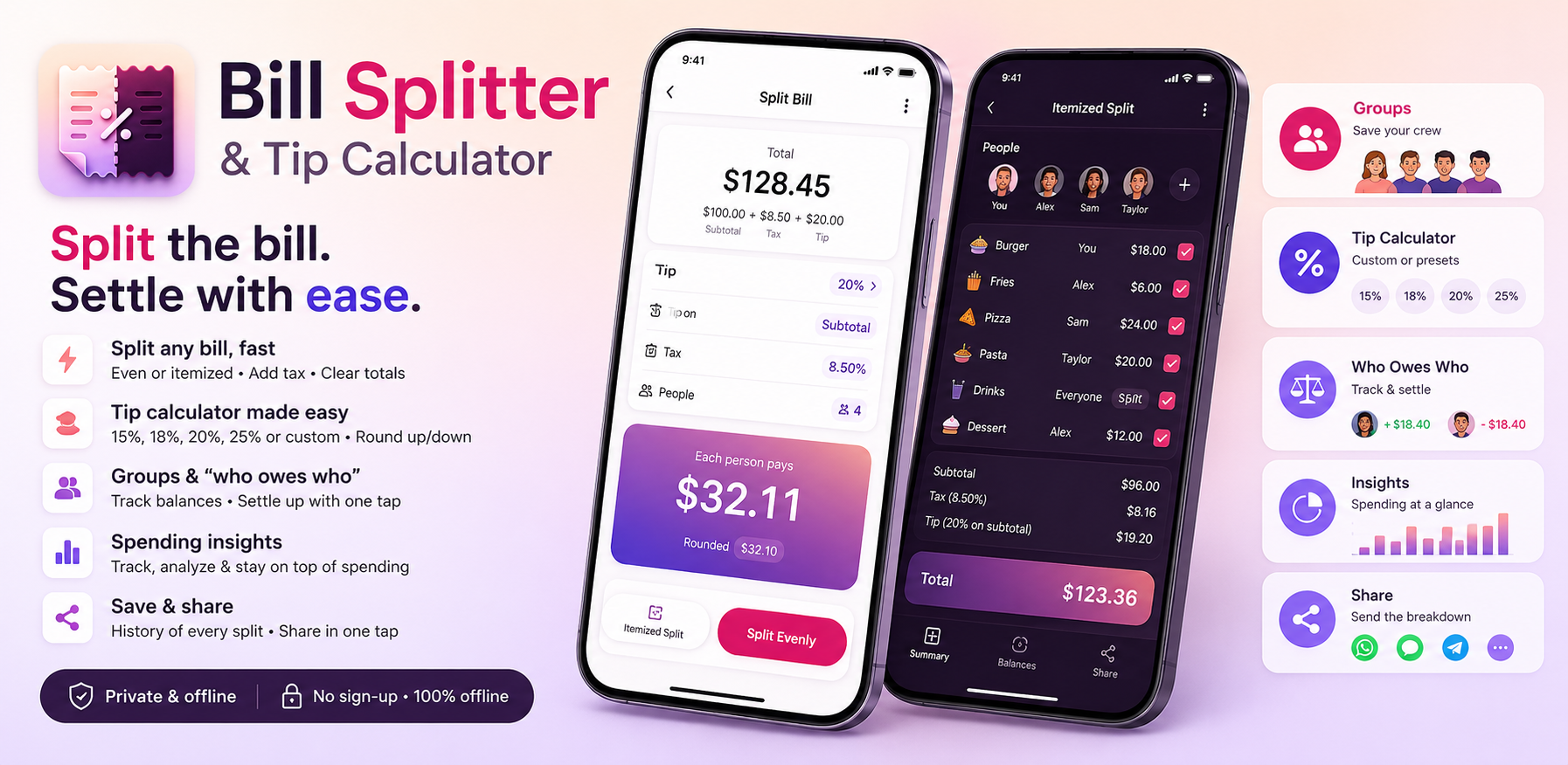 Bill Splitter & Tip Calculator