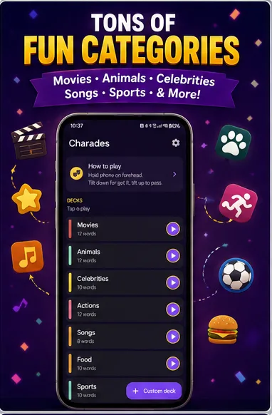 Tons of categories — Movies, Animals, Celebrities, Songs, Sports and more