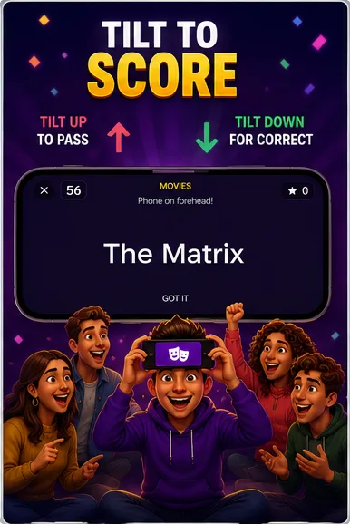 Tilt down for correct, up to pass — charades gameplay