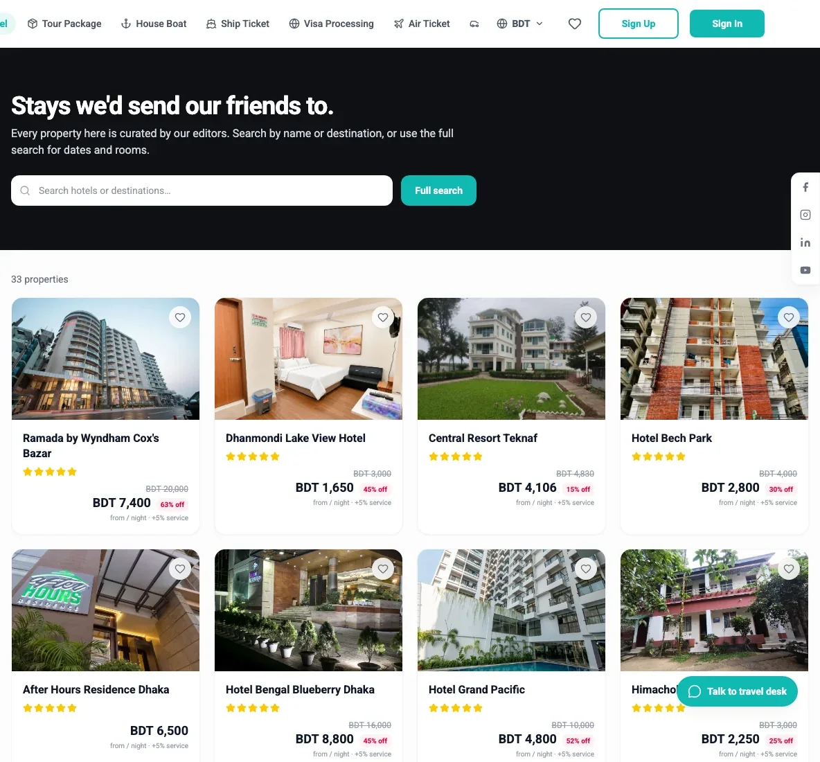 GoNStay hotel catalogue showing curated properties with star ratings and discounted nightly rates