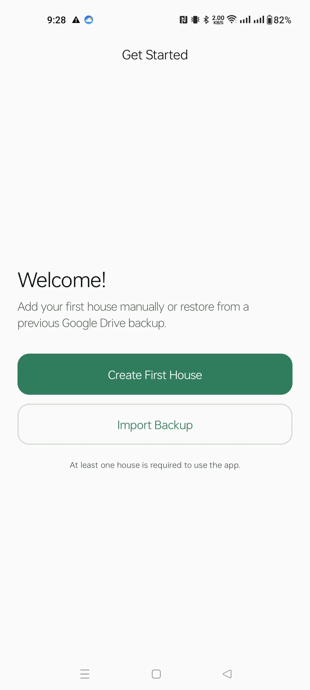 Welcome screen