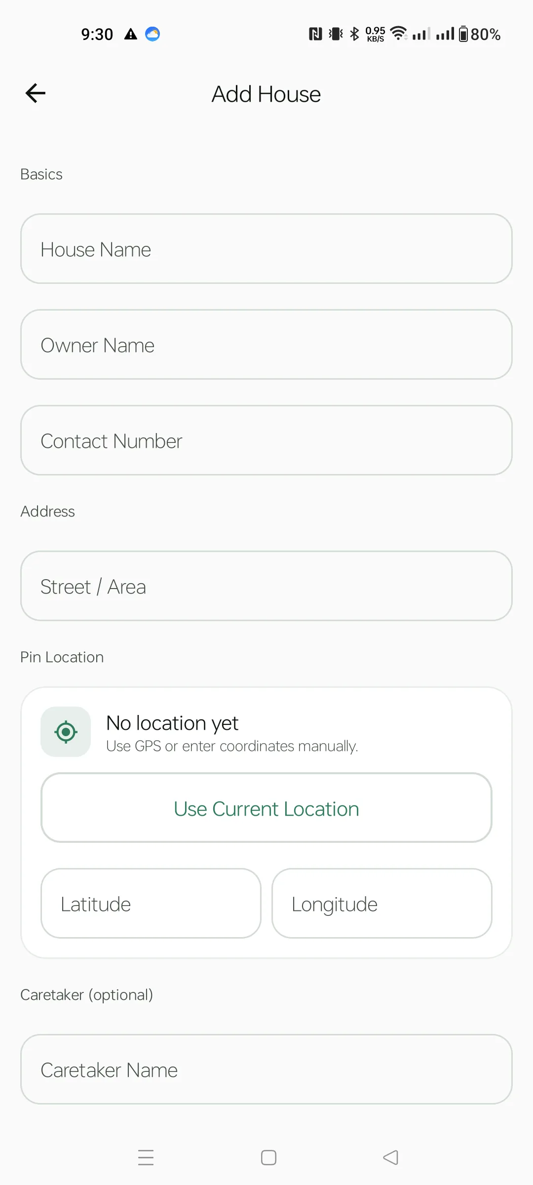 Add House — empty form