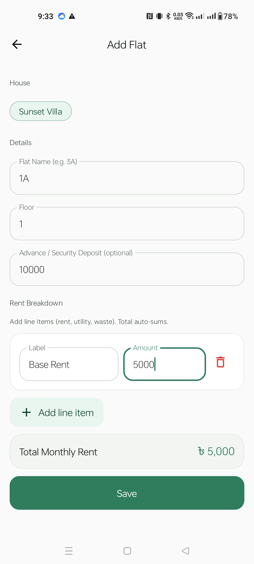 Add Flat — filled