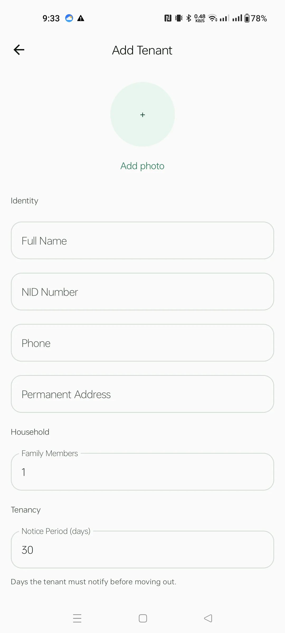 Add Tenant — empty