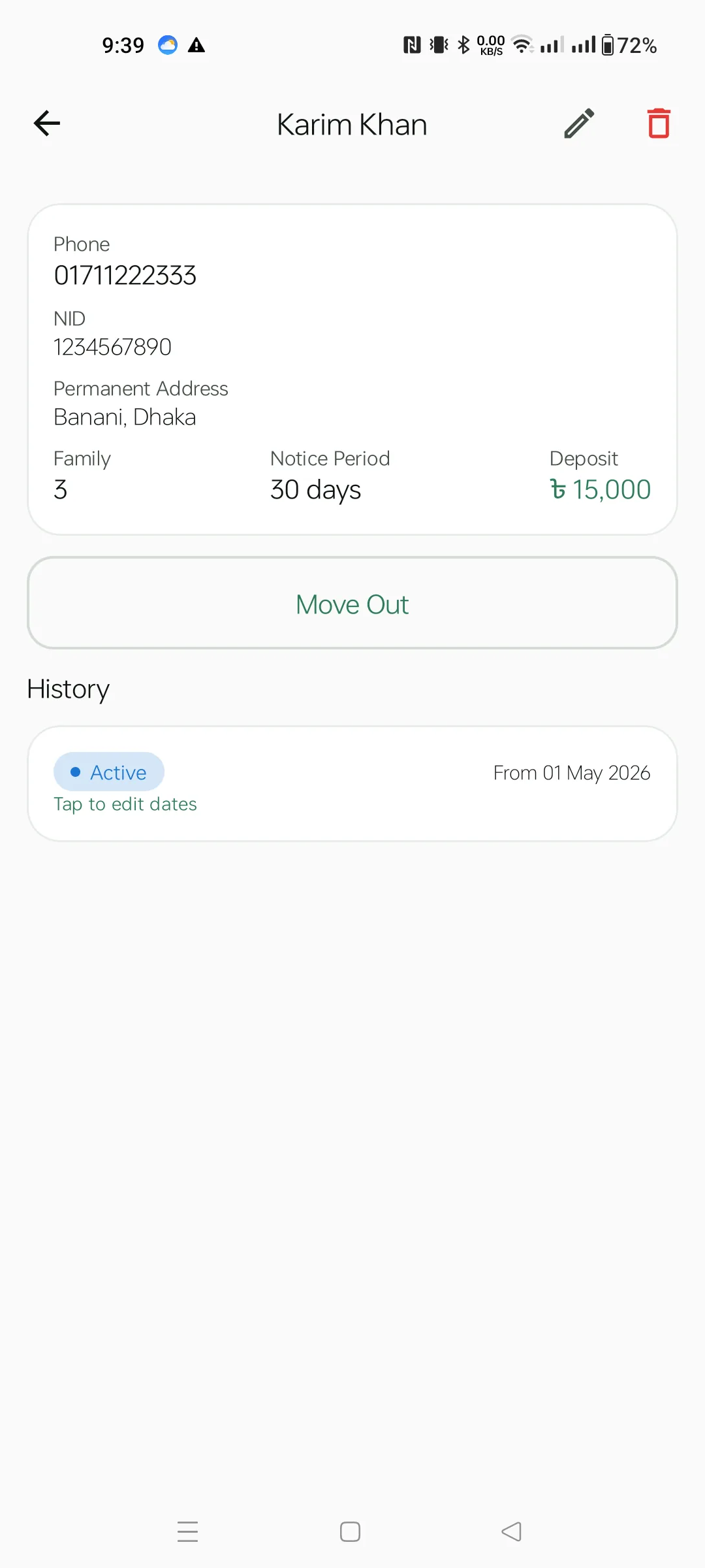 Tenant detail — active