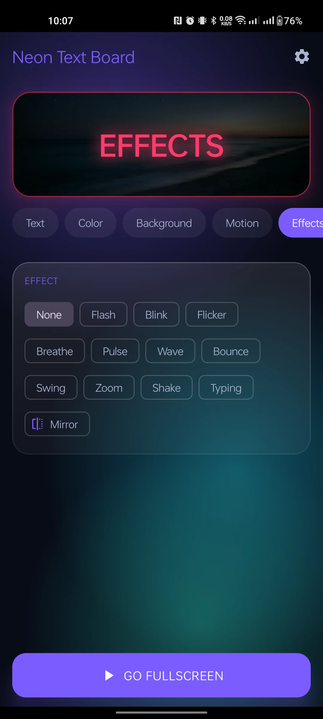 12 motion effects including Flash and Pulse
