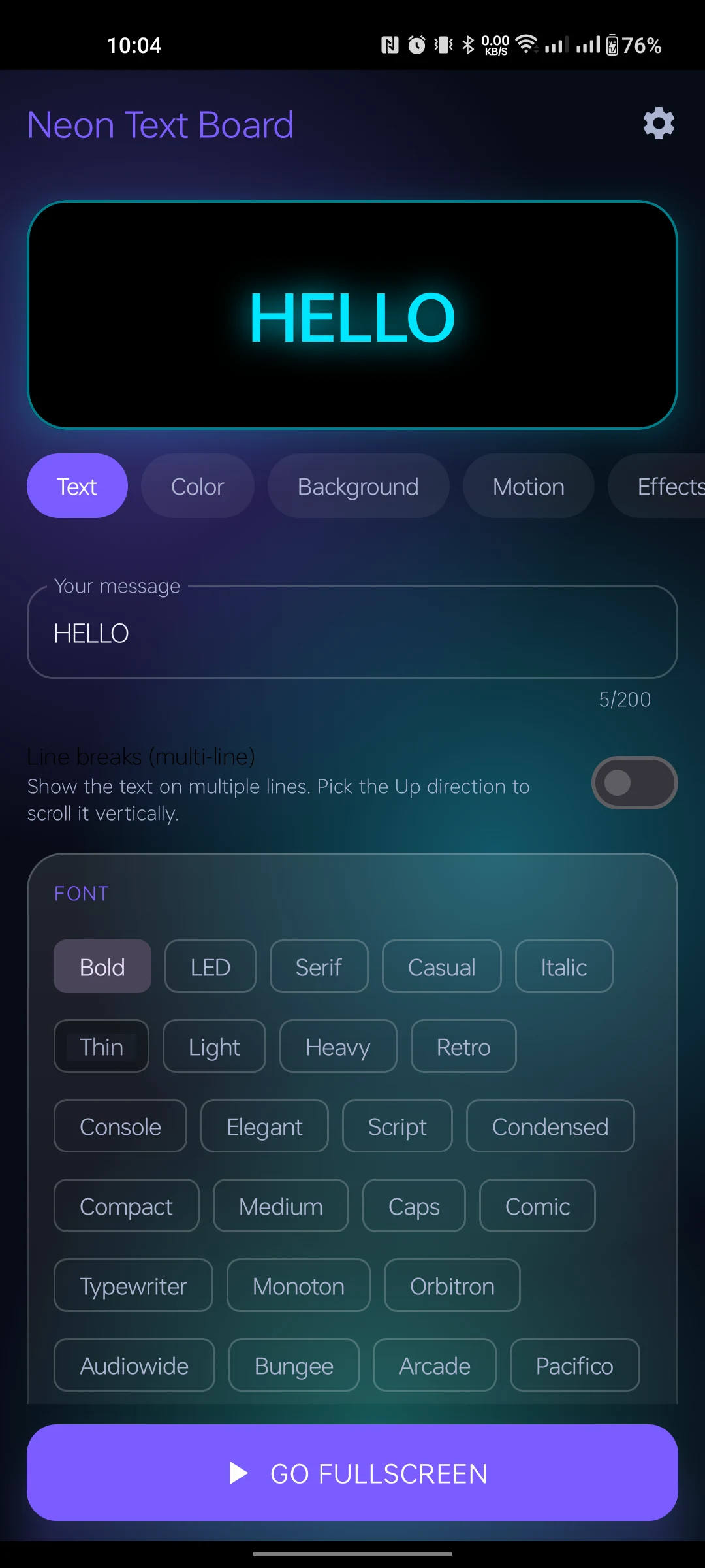 Text and font picker with HELLO preview