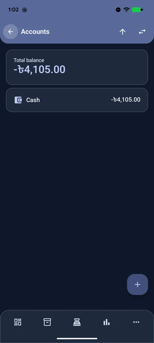Accounts screen with total balance
