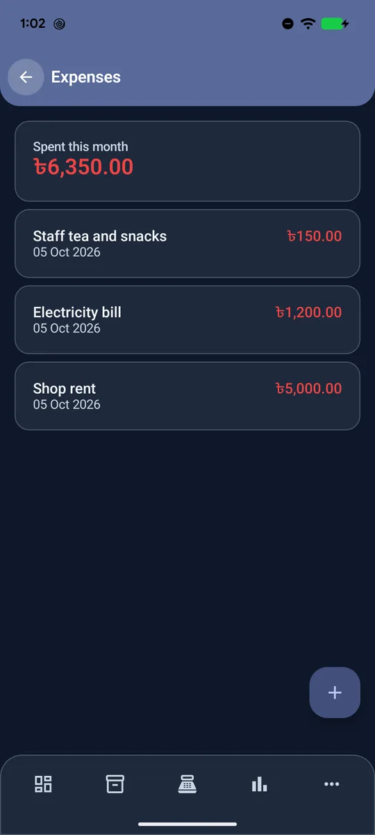 Expenses list with monthly total