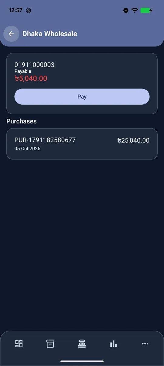 Supplier detail with payable and purchases