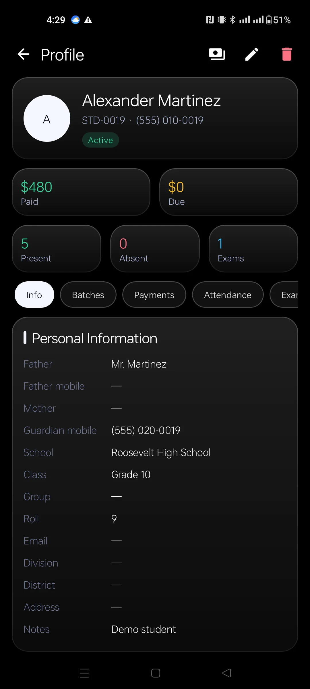 TutorDesk attendance screen